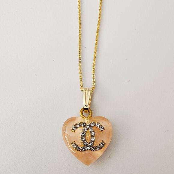 Repurposed Heart Shaped Designer Rhinestone Charm on 18K GF Chain Necklace - Picture 6 of 7